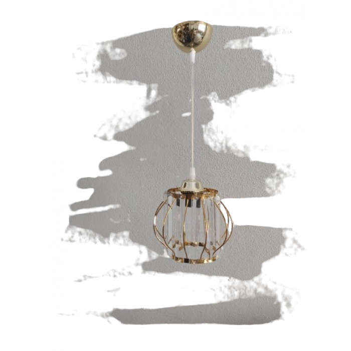 DMR Kristal Taşlı Yuvarlak GOLD Küçük Fiskiye Tekli Avize E-27