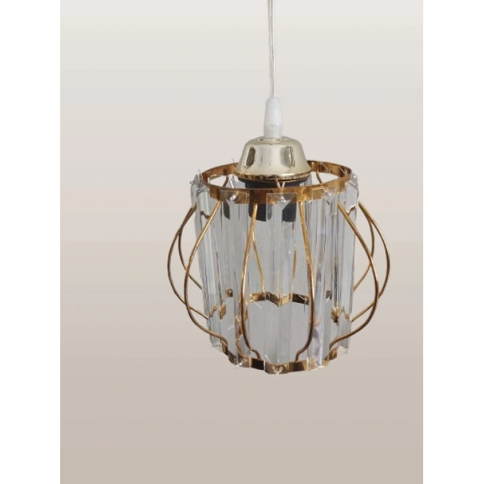 DMR Kristal Taşlı Yuvarlak GOLD Küçük Fiskiye Tekli Avize E-27