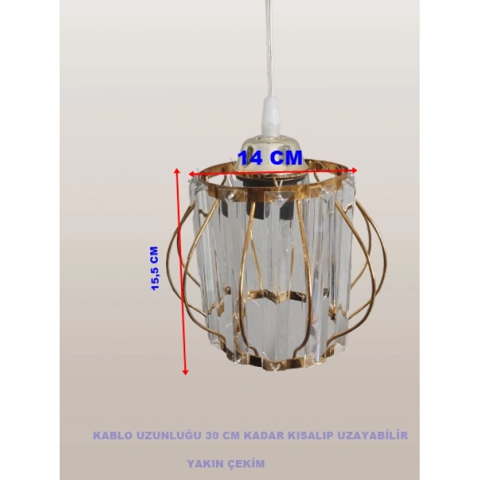 DMR Kristal Taşlı Yuvarlak GOLD Küçük Fiskiye Tekli Avize E-27