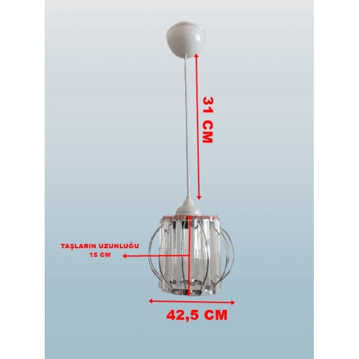 DMR Kristal Taşlı Yuvarlak KROM Küçük Fiskiye Tekli Avize E-27