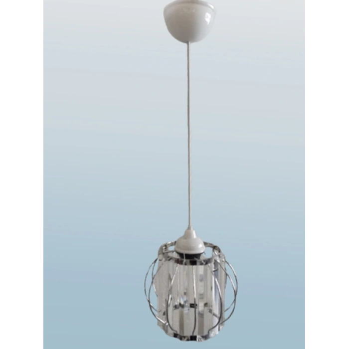 DMR Kristal Taşlı Yuvarlak KROM Küçük Fiskiye Tekli Avize E-27