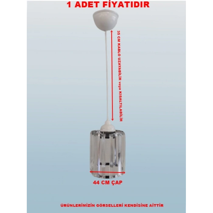 DMR Kristal Taşlı Yuvarlak Tekli Avize E-27