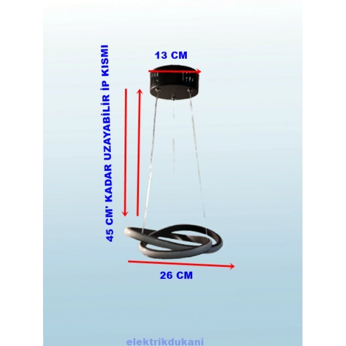 DMR Küçük Dalga Sarkıt Led Avize SİYAH Kasa Üç Renk 6500k/4000k/3000k (Beyaz /Ilık Beyaz/Sarı (Günışığı))