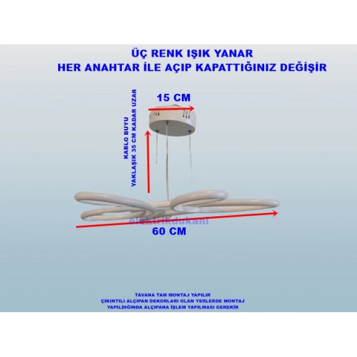 DMR Lotus Çiçek Sarkıt Led Avize BEYAZ Kasa Üç Renk 6500k/4000k/3000k (Beyaz/ Ilık Beyaz/Sarı (Günışığı)