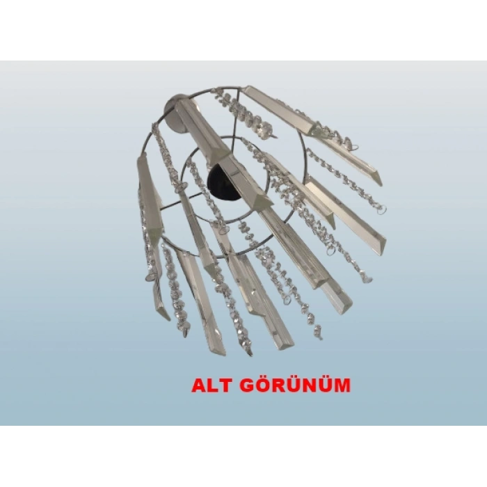 DMR Saçak Kristal Taşlı KROM Yuvarlak Tekli Avize E-27 Duylu