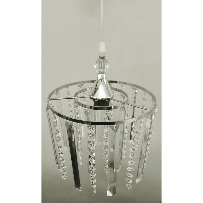 DMR Saçak Kristal Taşlı KROM Yuvarlak Tekli Avize E-27 Duylu