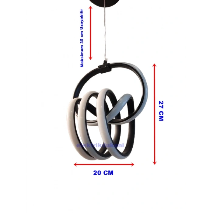 DMR Sarmal İmza Sarkıt Led Avize SİYAH Kasa Üç Renk 6500k/4000k/3000k (Beyaz /Ilık Beyaz/Sarı (Günışığı)