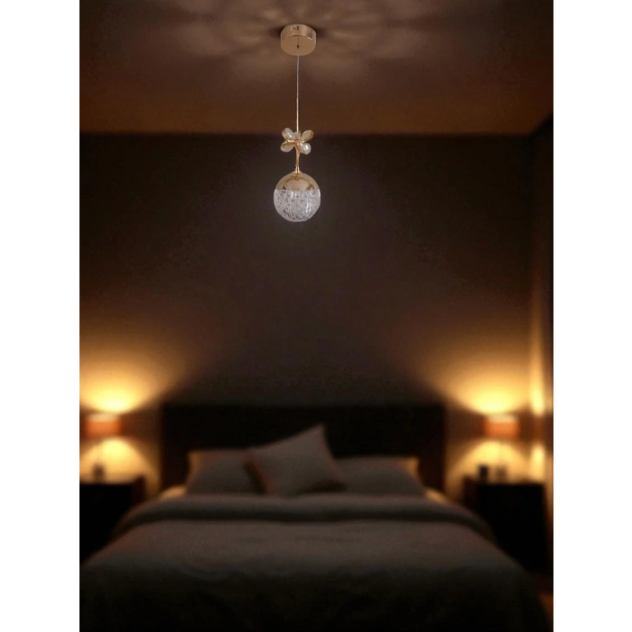 DMR Tekli Taşlı Top Sarkıt Led Avize GOLD /ALTIN Kasa Üç Renk 6500k/4000k/3000k (Beyaz/ Ilık Beyaz/Sarı (Günışığı)