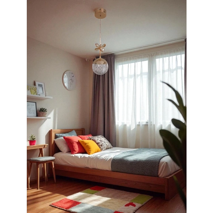 DMR Tekli Taşlı Top Sarkıt Led Avize GOLD /ALTIN Kasa Üç Renk 6500k/4000k/3000k (Beyaz/ Ilık Beyaz/Sarı (Günışığı)