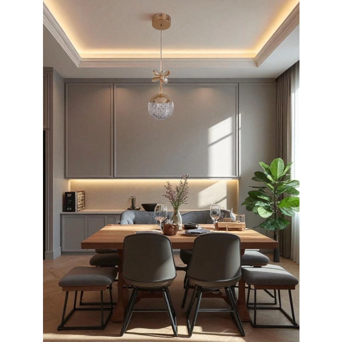 DMR Tekli Taşlı Top Sarkıt Led Avize GOLD /ALTIN Kasa Üç Renk 6500k/4000k/3000k (Beyaz/ Ilık Beyaz/Sarı (Günışığı)