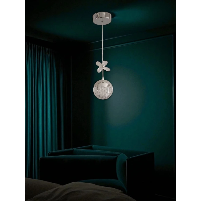 DMR Tekli Taşlı Top Sarkıt Led Avize KROM Kasa Üç Renk 6500k/4000k/3000k (Beyaz/ Ilık Beyaz/Sarı (Günışığı)