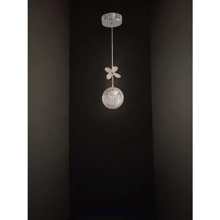 DMR Tekli Taşlı Top Sarkıt Led Avize KROM Kasa Üç Renk 6500k/4000k/3000k (Beyaz/ Ilık Beyaz/Sarı (Günışığı)