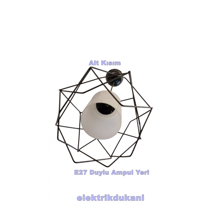 DMR Telli Baklava Camlı Tekli Avize E-27 SİYAH