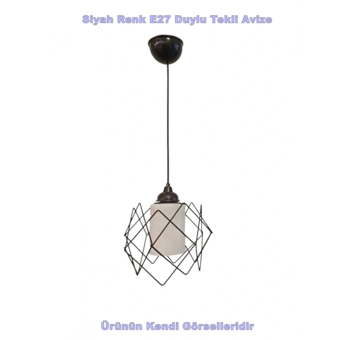 DMR Telli Baklava Camlı Tekli Avize E-27 SİYAH