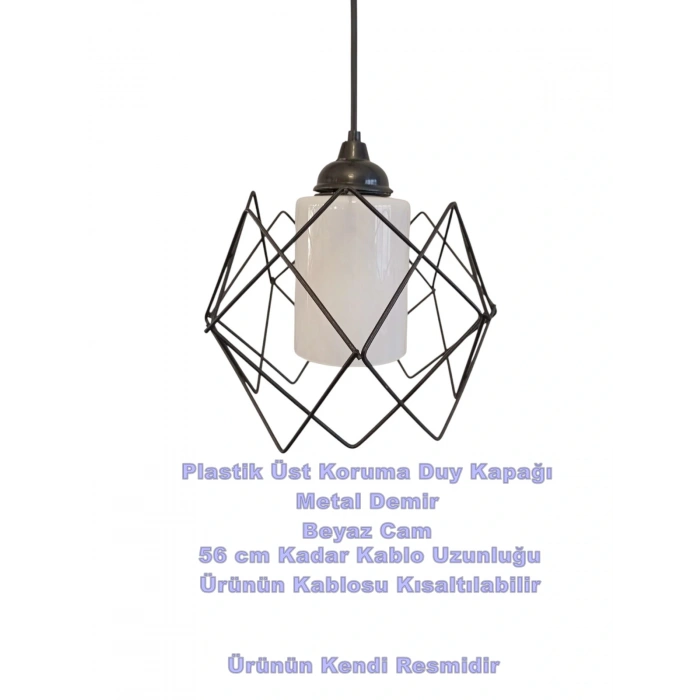 DMR Telli Baklava Camlı Tekli Avize E-27 SİYAH