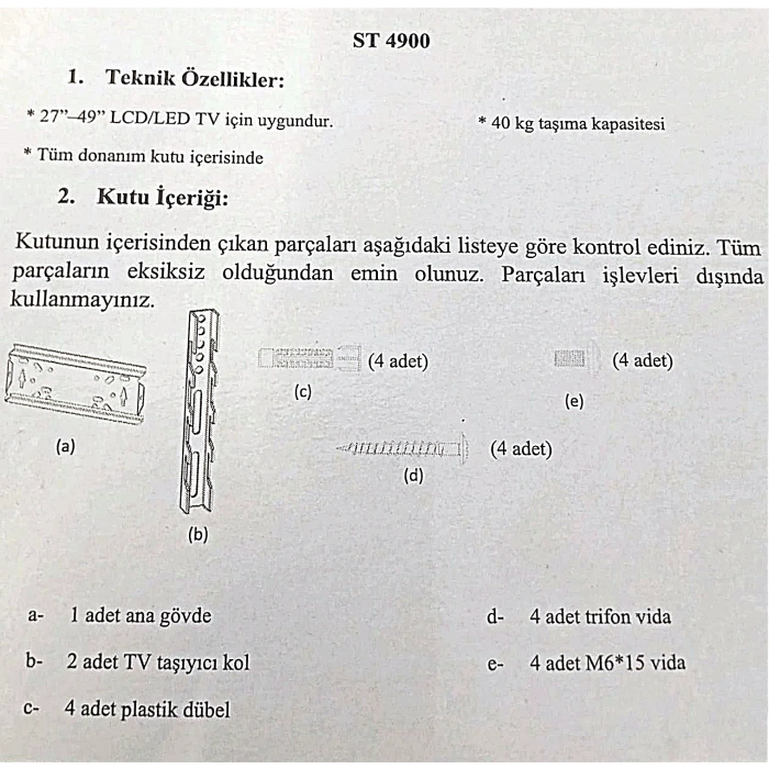 Duvar TV Askı Aparatı 27-49 (68 - 125 CM)  35Lik