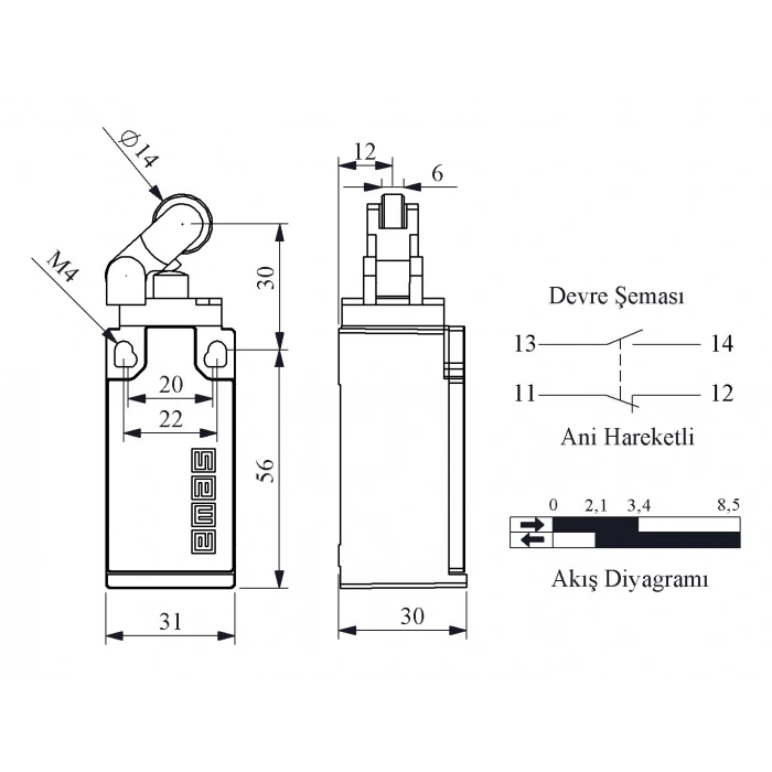 EMAS Açısal Hareketli Makaralı Sınır Şalteri Limit Swich