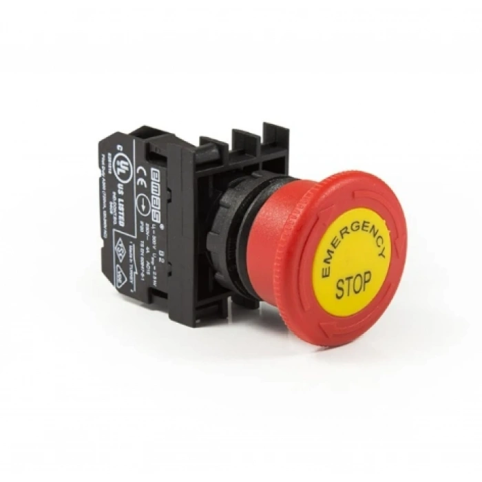EMAS Acil Stop Mantar Buton 40mm Kırmızı 1nk Etiketli Emergency