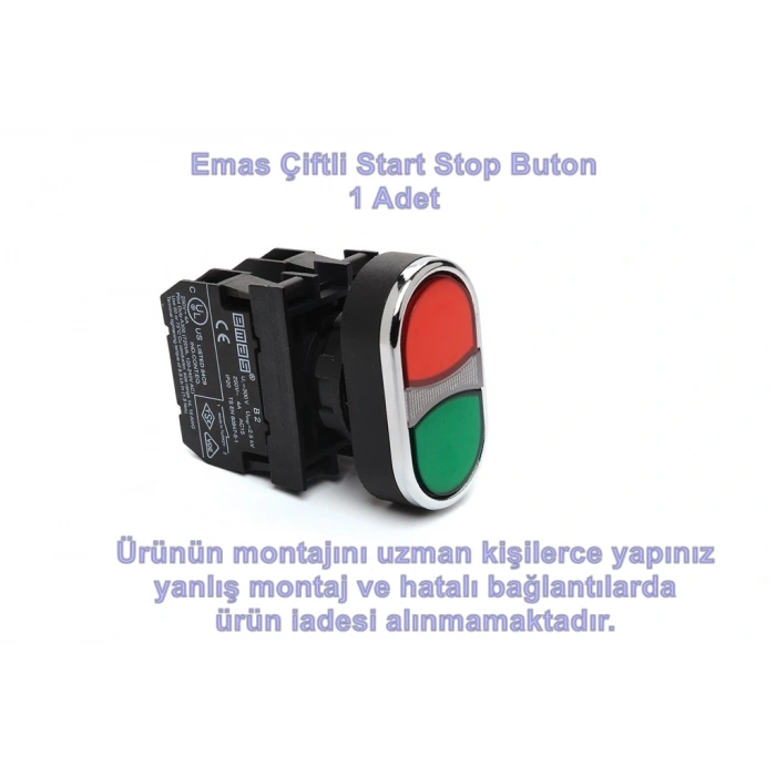 EMAS İkiz Buton Çiftli Yaylı Start/Stop Buton Kırmızı/Yeşil (Plastik)