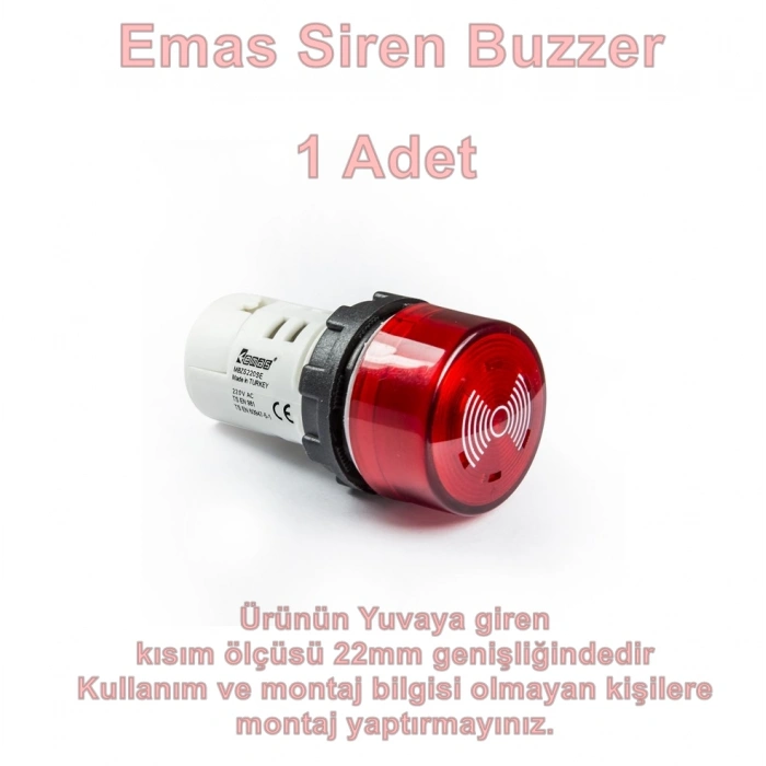 EMAS LEDLİ KIRMIZI BAZIR 220V AC/DC SİREN BUZZER 22MM
