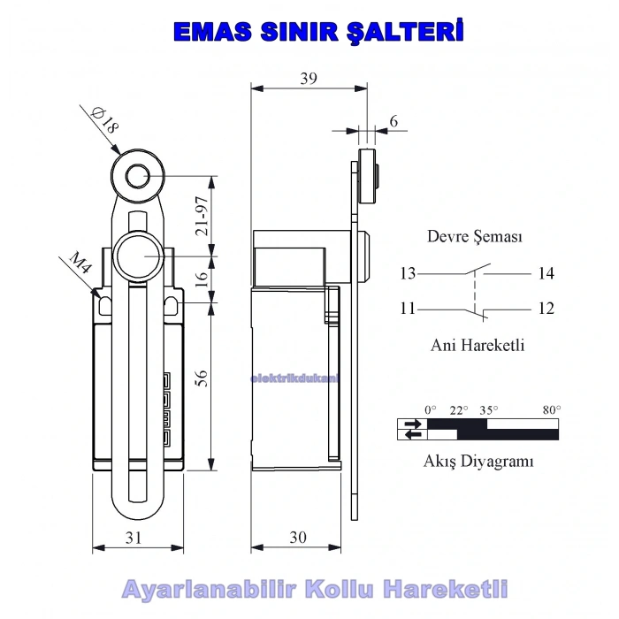 EMAS Metal Açısal Hareketli Makaralı Ayarlanabilir Sınır Swich Şalteri