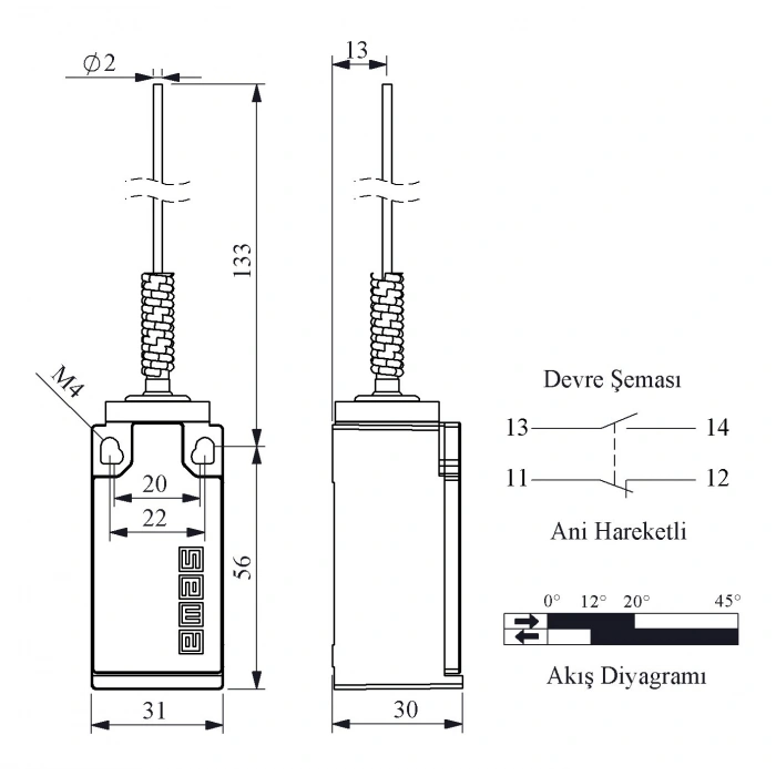 EMAS METAL SPİRAL TELLİ SINIR ŞALTERİ