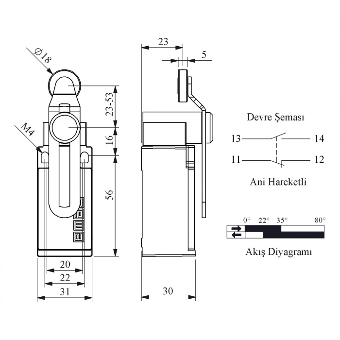 EMAS Plastik Açısal Makine Çift Yönlü Ayarlanabilir Sınır Swich Şalteri