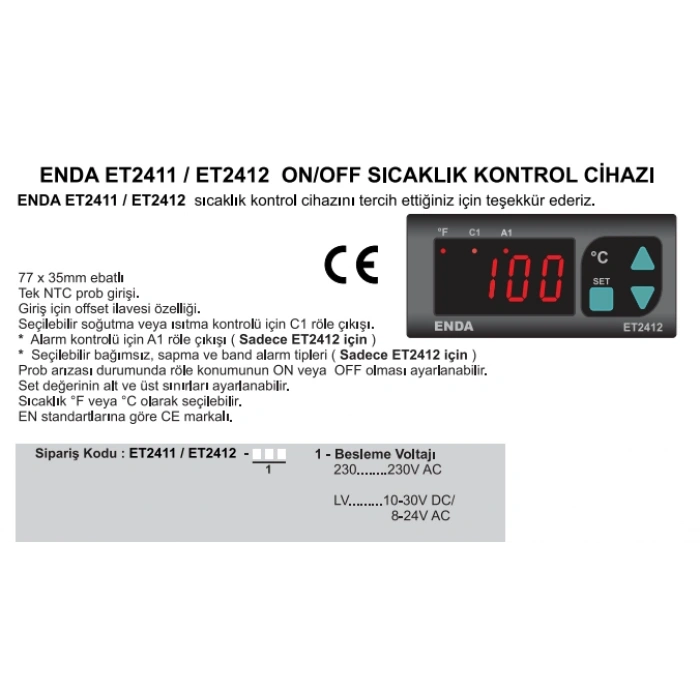 ENDA -60...+150 Derece Dijital Termostad 1No-1Nc Kontaklı 220 Volt (NTC Prop Uyumu Prop Dahil Değil)