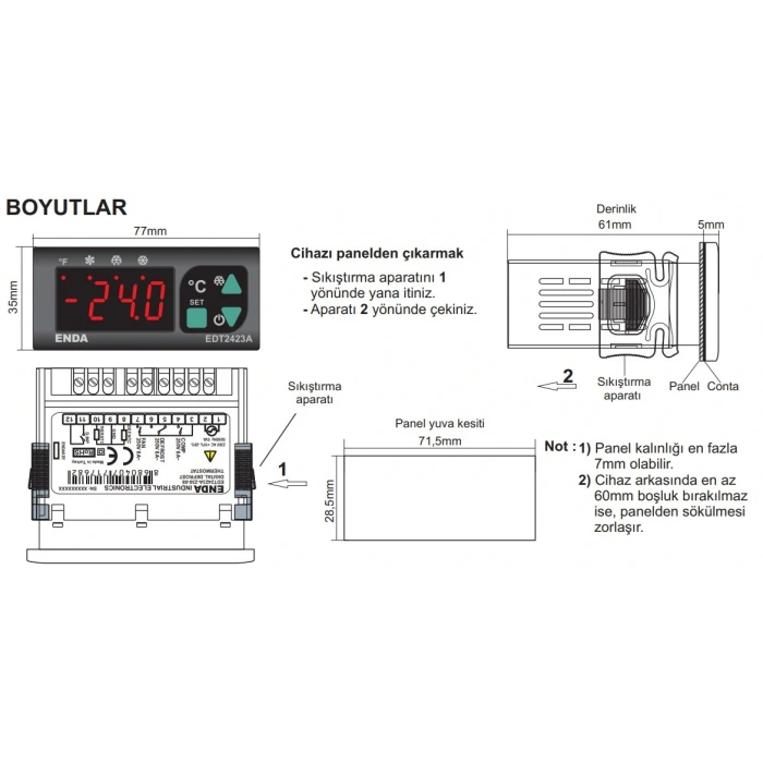 ENDA 75x35 -60...+150?C Derece Dijital Termostat 2xNTC Çift Röle Çıkışlı (2 Prob Dahil)