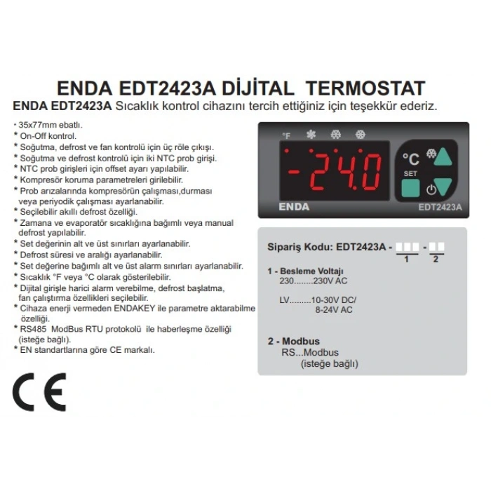 ENDA 75x35 -60...+150?C Derece Dijital Termostat 2xNTC Çift Röle Çıkışlı (2 Prob Dahil)