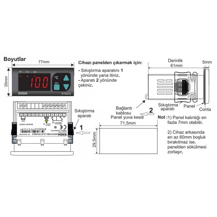 ENDA 77x35 -40...+150?C Derece Isı Kontrol Cihazı Dijital Termostat (Termokulp Hariç)
