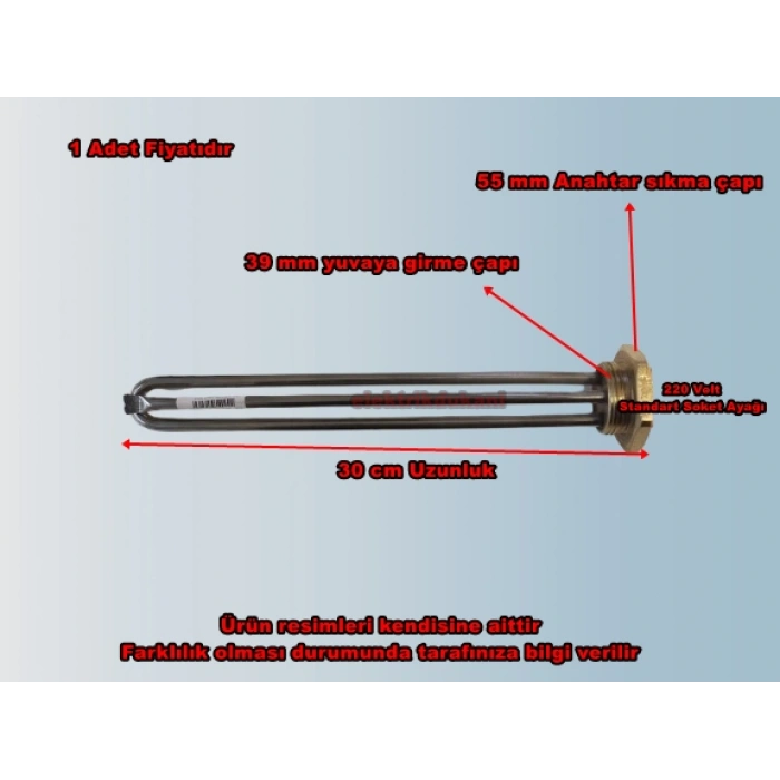 ENDER 1-1/4 inç 30cm 2000w Krom Güneş Enerjisi ve Termisifon Rezistansı 220v 8.5 Q Cr-Ni