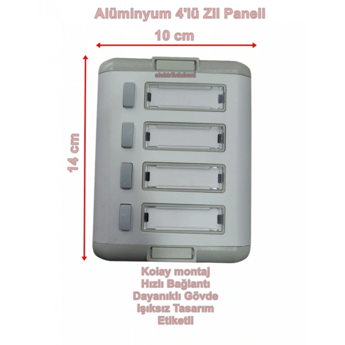 ENDER Işıksız 4lü Etiketli Alüminyum Zil Paneli 4 Butonlu