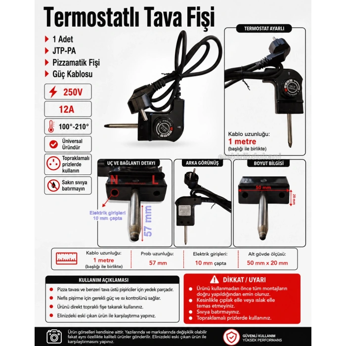 ENDER Kablolu Termostatlı Pizza Tava Fişi 220 Volt