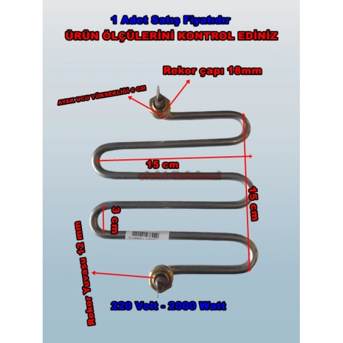 ENDER M Model 2000w Semaver Çaymatik Çay Kazanı Rezistansı 220V 8.5 ? Cr-Ni