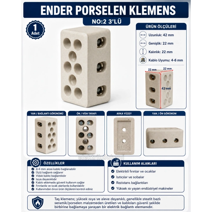 ENDER Porselen Klemens No:2 3Lü 4-6mm