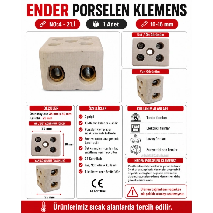 ENDER Porselen Klemens No:4 2Li  10-16mm