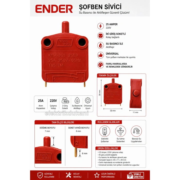 ENDER Şofben Sivici 25A Swıch (25 Amper)