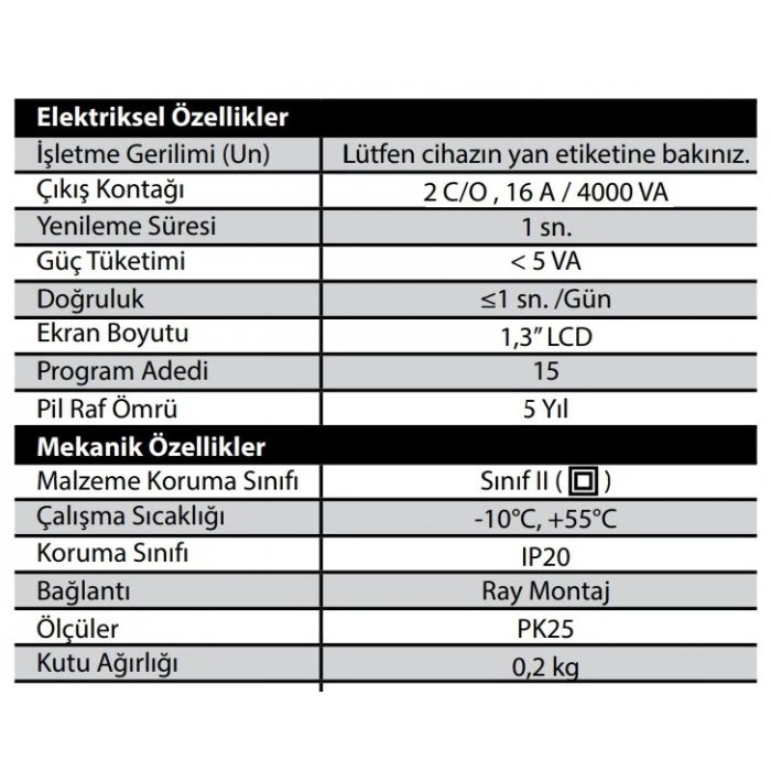 ENTES DTR-10 220V ASTRONOMİK ZAMAN ROLESİ 2 ROLE
