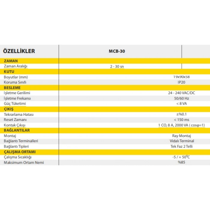 ENTES MCB-30 Sn Yassı Zaman Rölesi 12-240V Ac-Dc