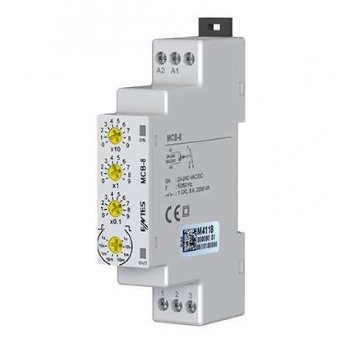 ENTES MCB-8 Yassı Tip Zaman Ayarlı Role 1 Saniye ile 999 Dakika Süresi Ayarlanabilir  Çalışma Voltajı 24v -220v Dc/Ac 1 No + 1 Nc Kontaklı
