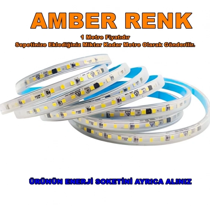 ERKled 10 Çip 220v AMBER Dış Mekan Trafosuz Şerit Led 2200k Kendinden Yapışkanlı (Strip 120 Led) IP44