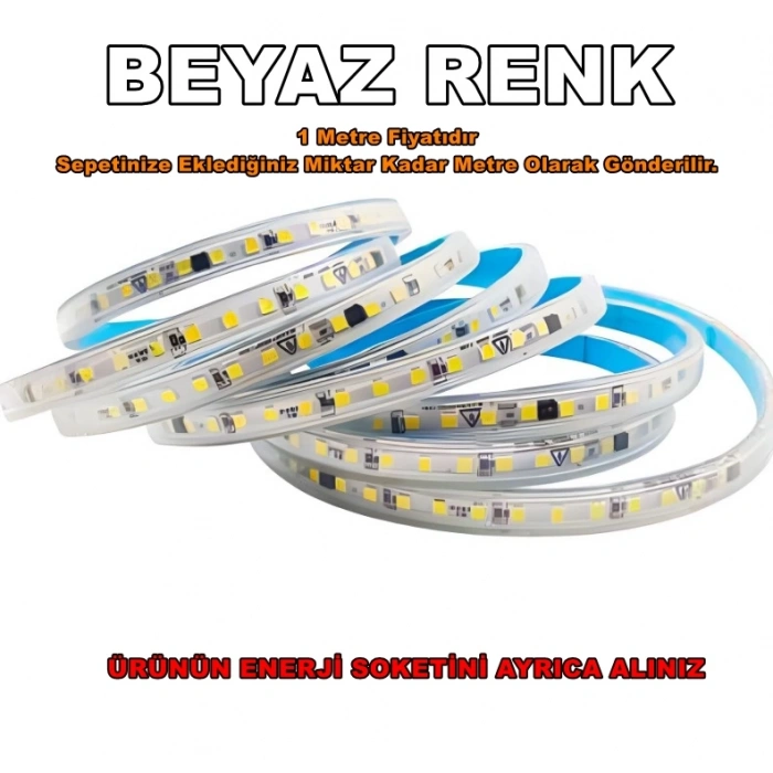 ERKled 10 Çip 220v BEYAZ Dış Mekan Trafosuz Şerit Led 6500k Kendinden Yapışkanlı (Strip 120 Led) IP44