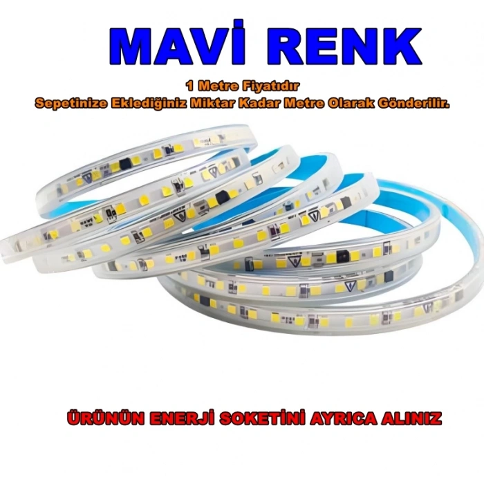 ERKled 10 Çip 220v MAVİ Dış Mekan Trafosuz Şerit Led Kendinden Yapışkanlı (Strip 120 Led) IP44