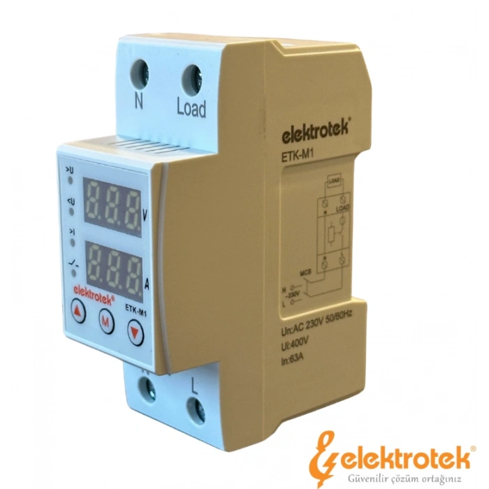 ETK 1x63A Monofaze Gerilim ve Akım Koruma Rolesi Şebeke Giriş Voltaj Denetleyici