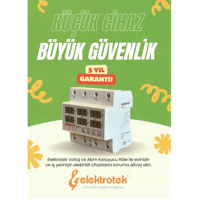 ETK 3x63A Trifaze Gerilim ve Akım Koruma Rolesi Şebeke Giriş Voltaj Denetleyici