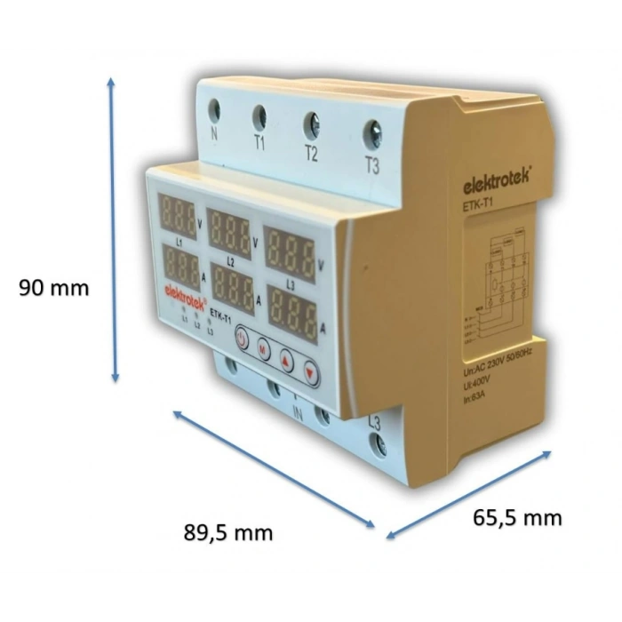 ETK 3x63A Trifaze Gerilim ve Akım Koruma Rolesi Şebeke Giriş Voltaj Denetleyici
