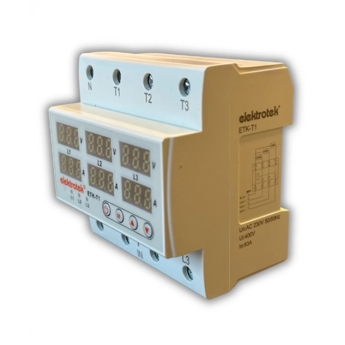 ETK 3x63A Trifaze Gerilim ve Akım Koruma Rolesi Şebeke Giriş Voltaj Denetleyici