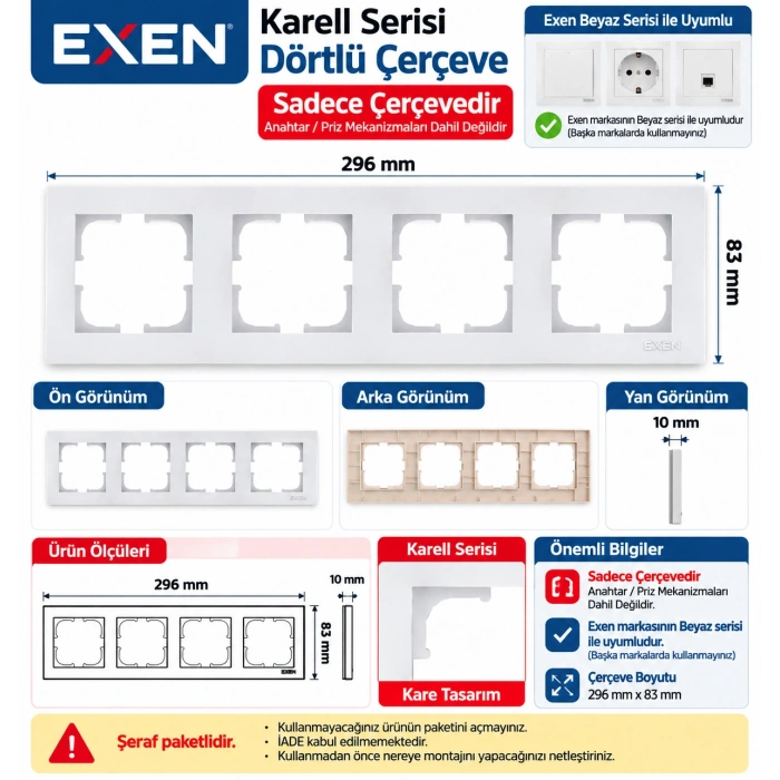 EXEN Beyaz KARELL Dörtlü Çerçeve