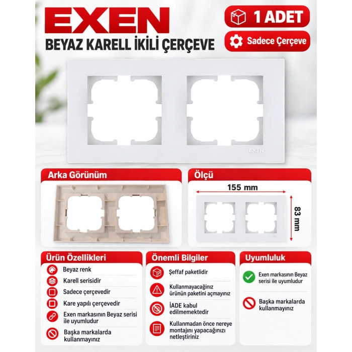 EXEN Beyaz KARELL İkili Çerçeve